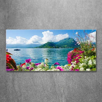 Tableau photo sur verre Fleurs au bord du lac