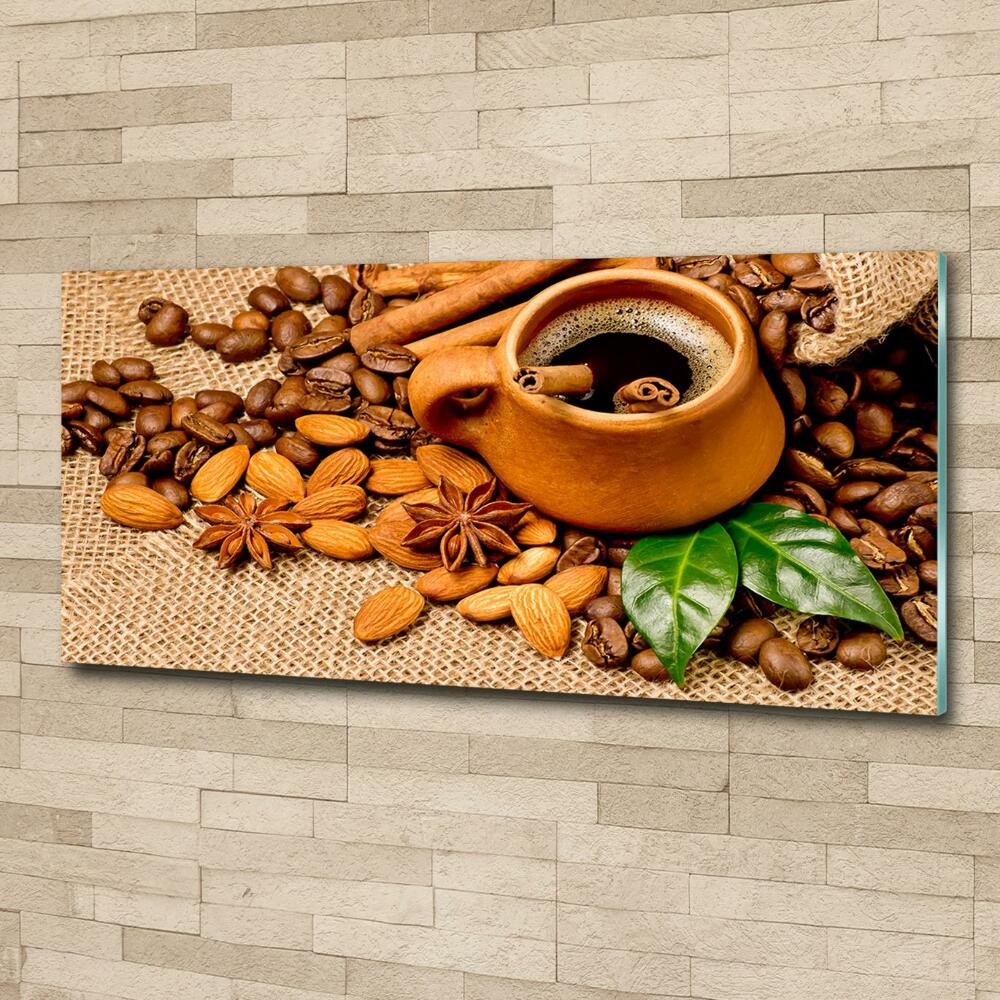 Tableau en verre Grains de café et tasse