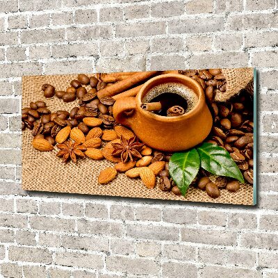 Tableau en verre Grains de café et tasse