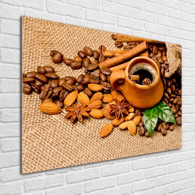 Tableau en verre Grains de café et tasse