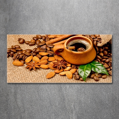 Tableau en verre Grains de café et tasse