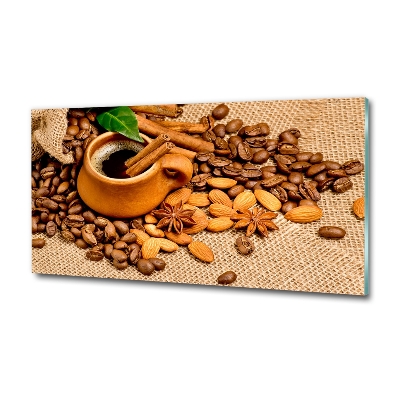 Tableau sur verre Grains de café et tasse