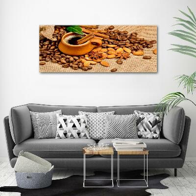 Tableau sur verre Grains de café et tasse