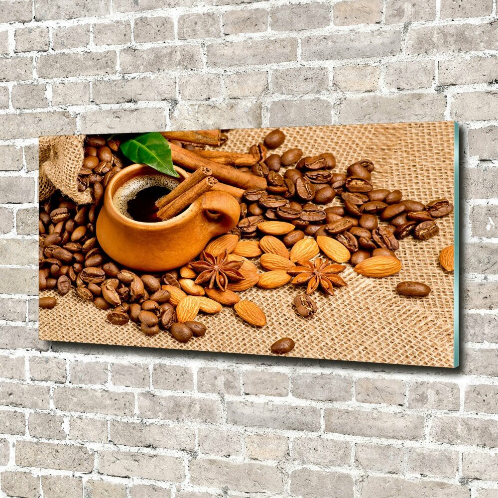 Tableau sur verre Grains de café et tasse