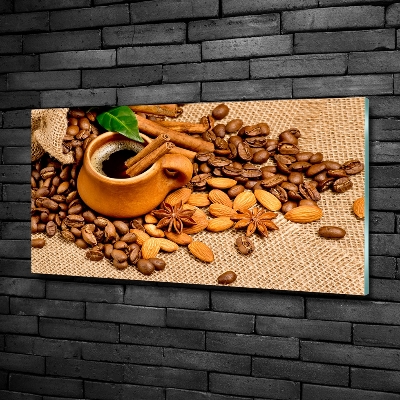 Tableau sur verre Grains de café et tasse