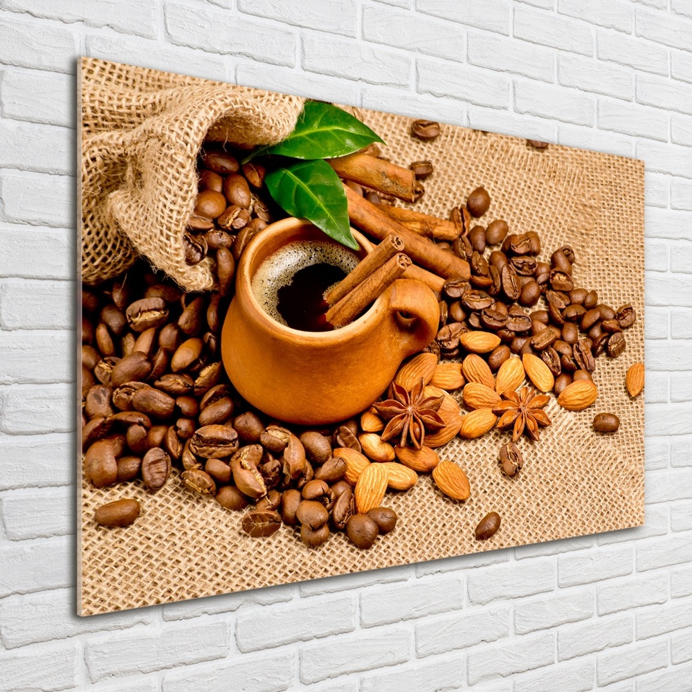 Tableau sur verre Grains de café et tasse