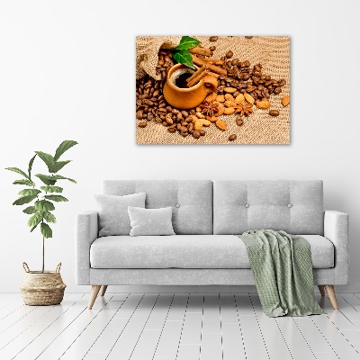 Tableau sur verre Grains de café et tasse