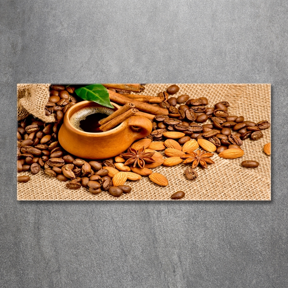 Tableau sur verre Grains de café et tasse