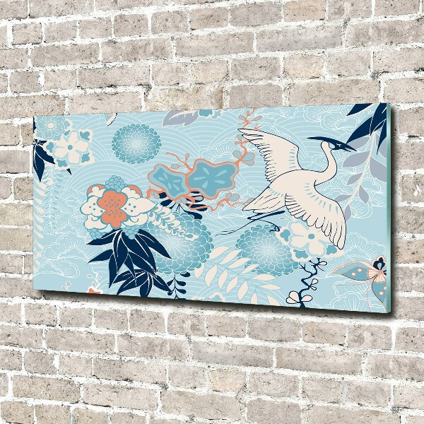 Tableau photo sur verre Grue et fleurs