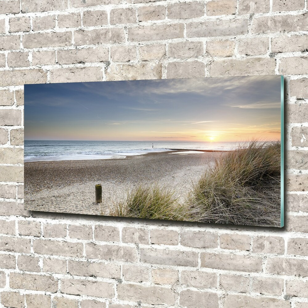 Tableau sur verre Coucher de soleil et dunes de sable