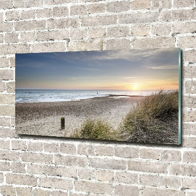 Tableau sur verre Coucher de soleil et dunes de sable