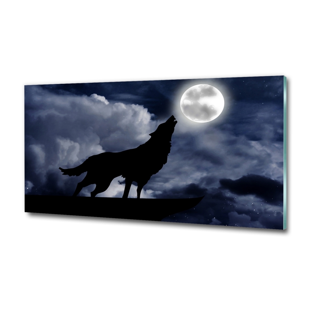 Tableau verre imprimé Loup hurlant pleine lune