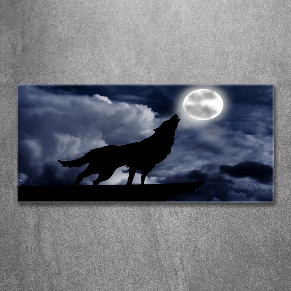 Tableau verre imprimé Loup hurlant pleine lune