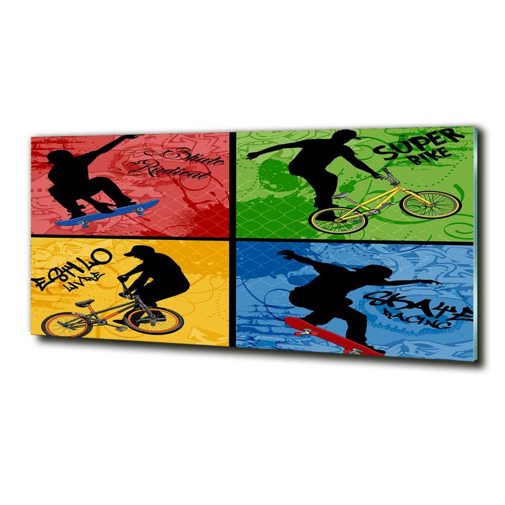 Tableau verre imprimé Vélo et skateboard