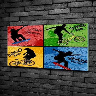 Tableau verre imprimé Vélo et skateboard