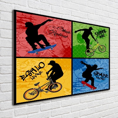 Tableau verre imprimé Vélo et skateboard