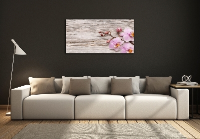 Tableau photo sur verre Orchidée sur bois