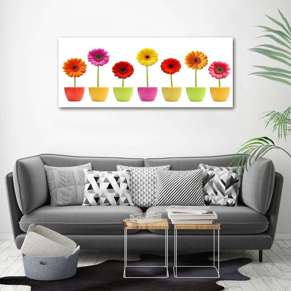 Tableau sur verre Gerberas colorés