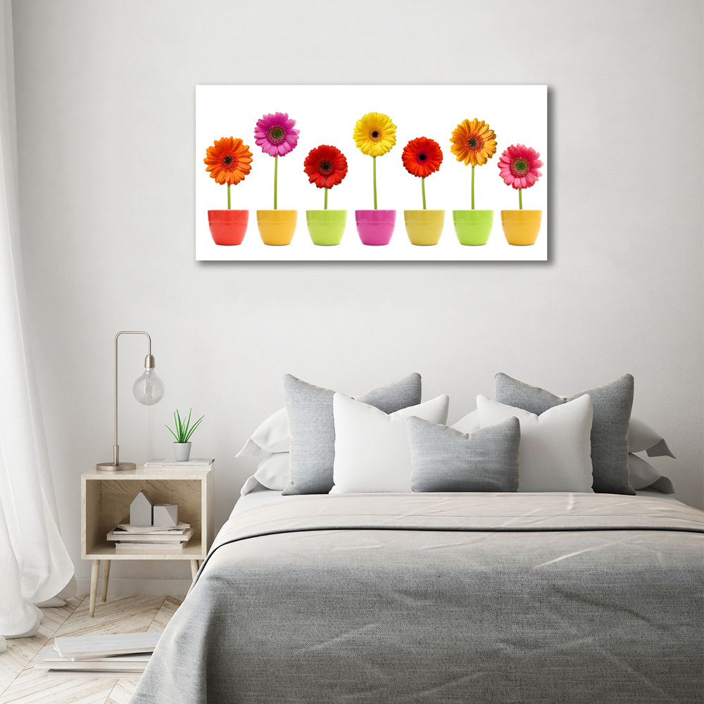 Tableau sur verre Gerberas colorés