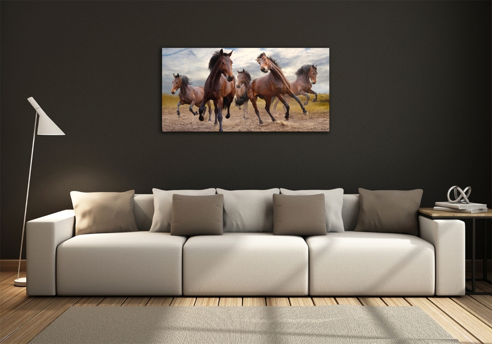 Tableau imprimé sur verre Cinq chevaux