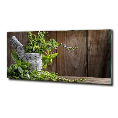 Tableau sur verre Herbes dans un mortier