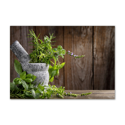 Tableau sur verre Herbes dans un mortier