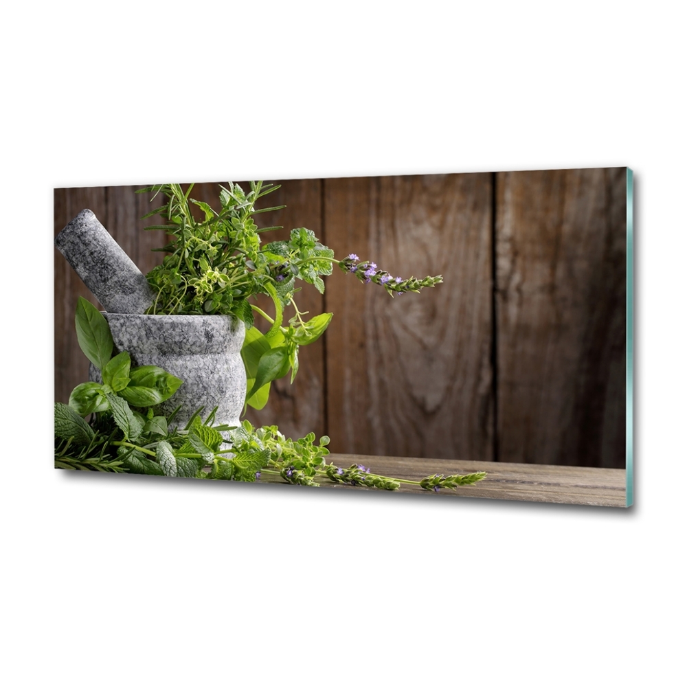 Tableau sur verre Herbes dans un mortier