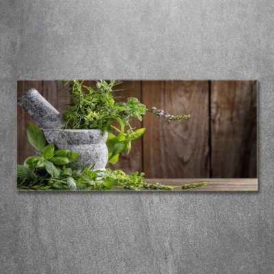 Tableau sur verre Herbes dans un mortier