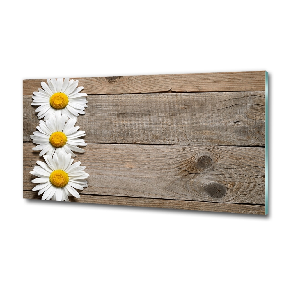 Tableau imprimé sur verre Marguerites bois