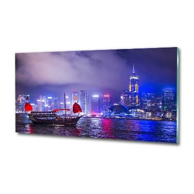 Tableau photo sur verre Hong kong la nuit