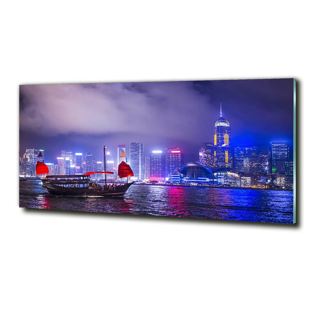 Tableau photo sur verre Hong kong la nuit