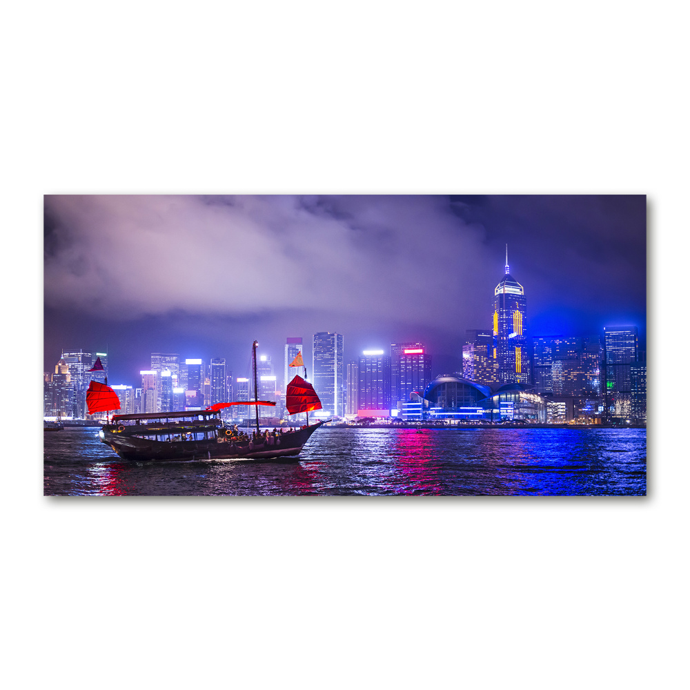 Tableau photo sur verre Hong kong la nuit