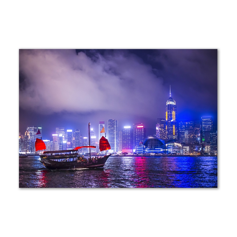 Tableau photo sur verre Hong kong la nuit