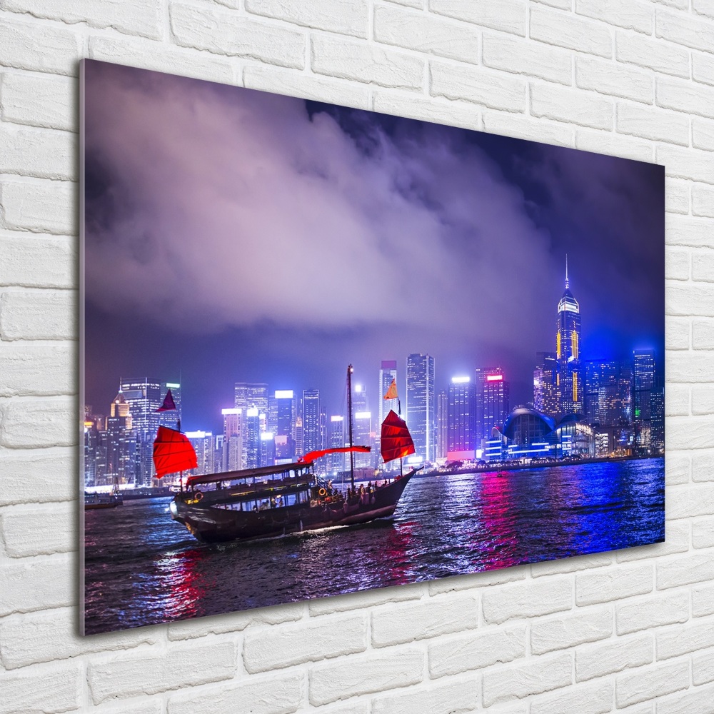 Tableau photo sur verre Hong kong la nuit