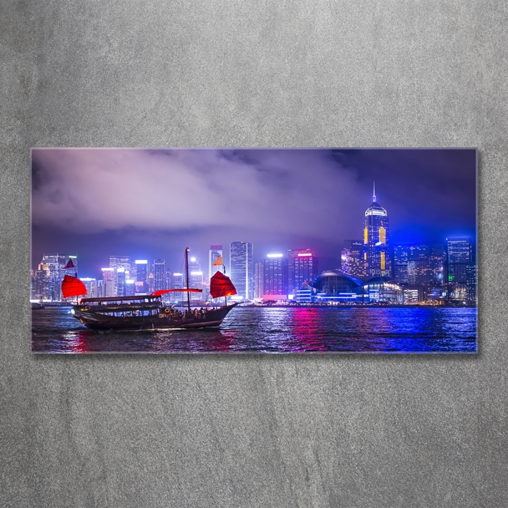 Tableau photo sur verre Hong kong la nuit