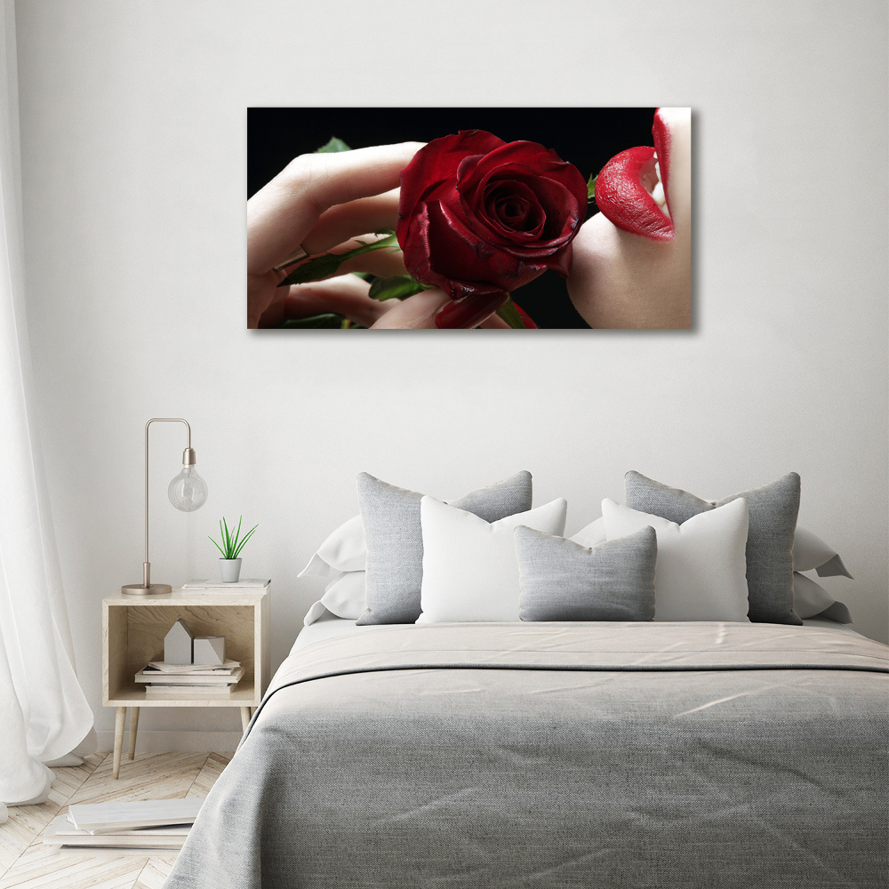 Tableau verre imprimé Femme avec une rose