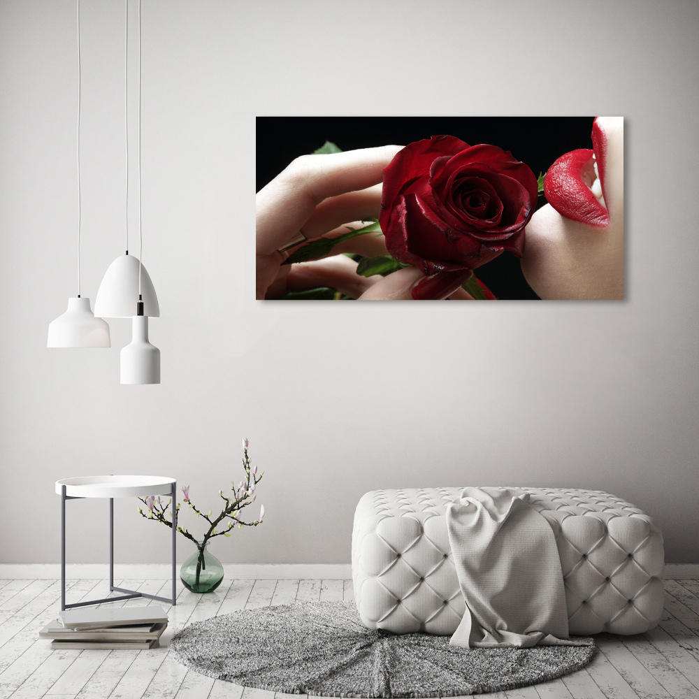 Tableau verre imprimé Femme avec une rose