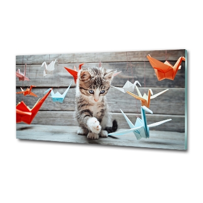 Tableau sur verre Chat oiseau de papier