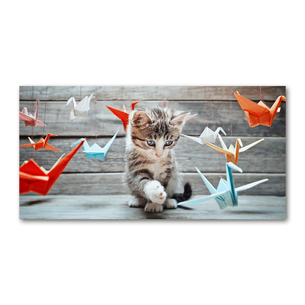 Tableau sur verre Chat oiseau de papier