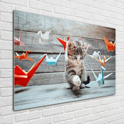 Tableau sur verre Chat oiseau de papier