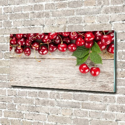 Tableau verre imprimé Cerises sur bois