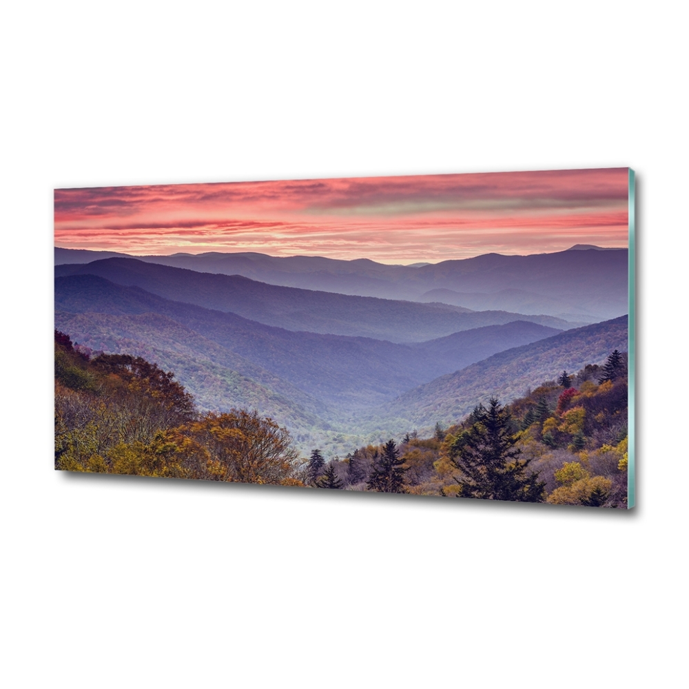 Tableau en verre Coucher de soleil sur les montagnes