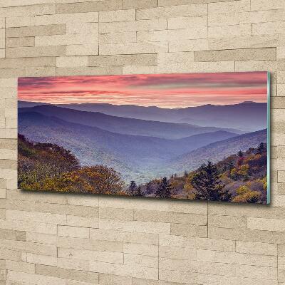 Tableau en verre Coucher de soleil sur les montagnes