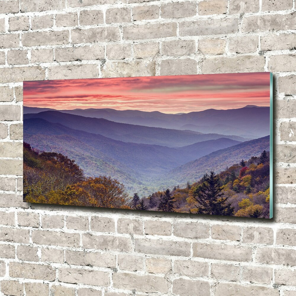 Tableau en verre Coucher de soleil sur les montagnes