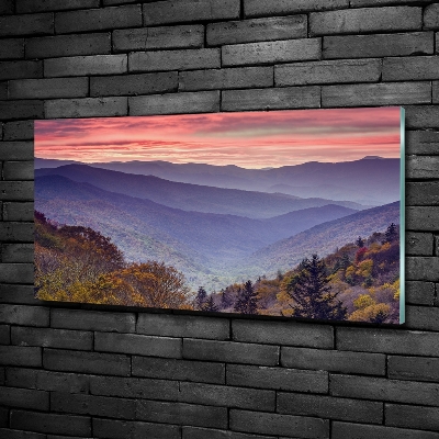 Tableau en verre Coucher de soleil sur les montagnes