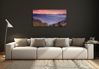 Tableau en verre Coucher de soleil sur les montagnes