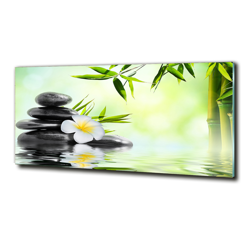 Tableau verre imprimé Plumeria et bambou