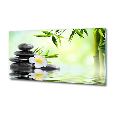 Tableau verre imprimé Plumeria et bambou