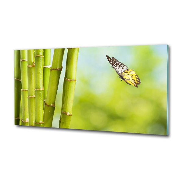 Tableau sur verre Bambou et papillon