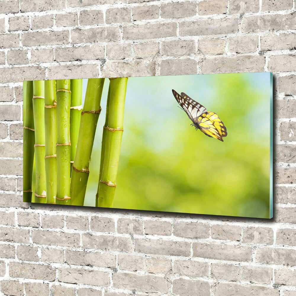 Tableau sur verre Bambou et papillon